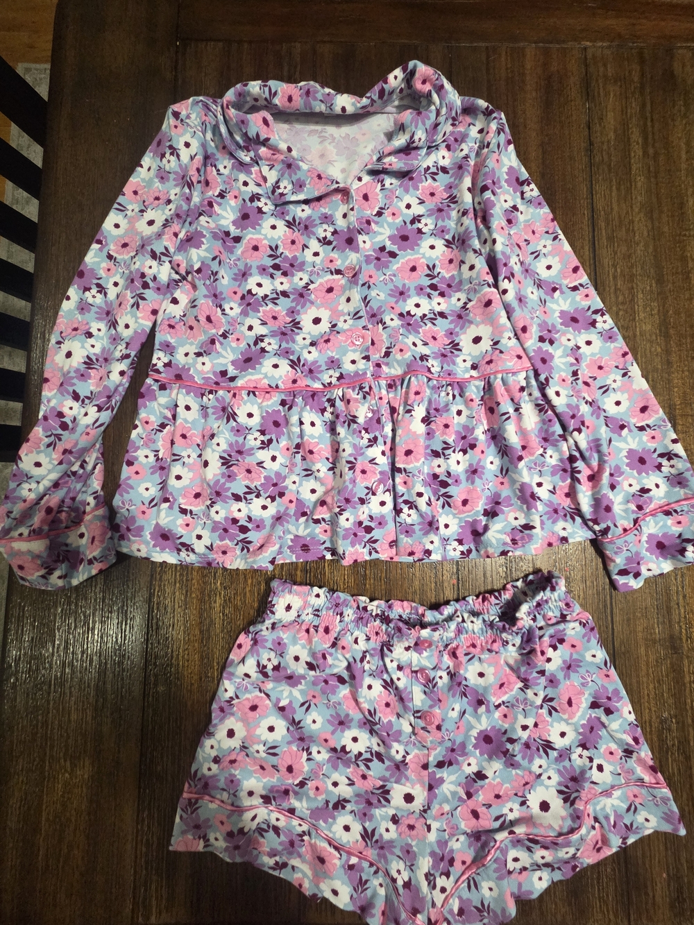 btween Pink & Purple Floral Ruffle Pajama Set
